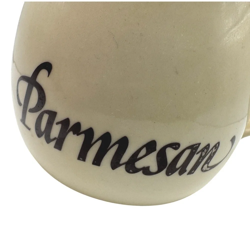 Vintage‎ Ceramic Parmesan Cheese Shaker Dispenser Cream with Brown Script Accent